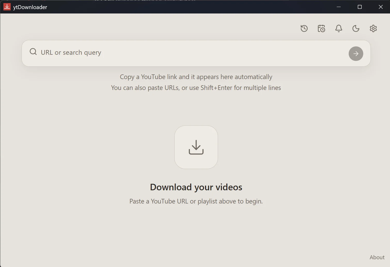 Interface do ytDownloader em modo claro